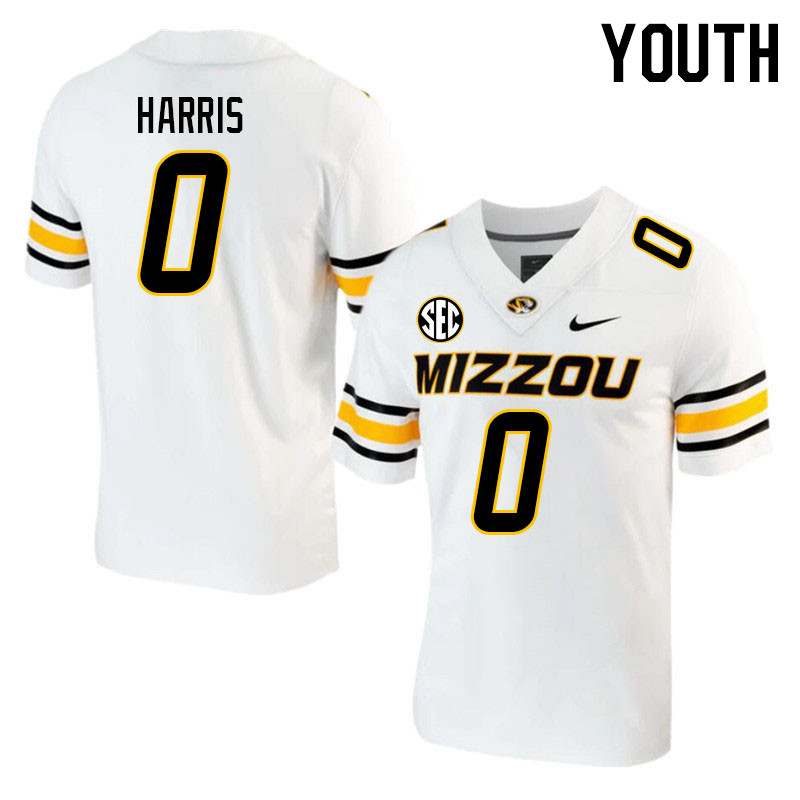 Youth #0 BJ Harris Missouri Tigers College 2023 Football Stitched Jerseys Sale-White - Click Image to Close